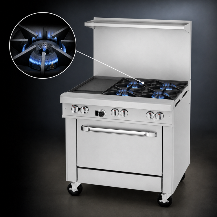 Product image #3 for Southbend Ultimate 36-Inch Gas Restaurant Range with 4 Open Burners, 12-Inch Left Griddle and Standard Oven