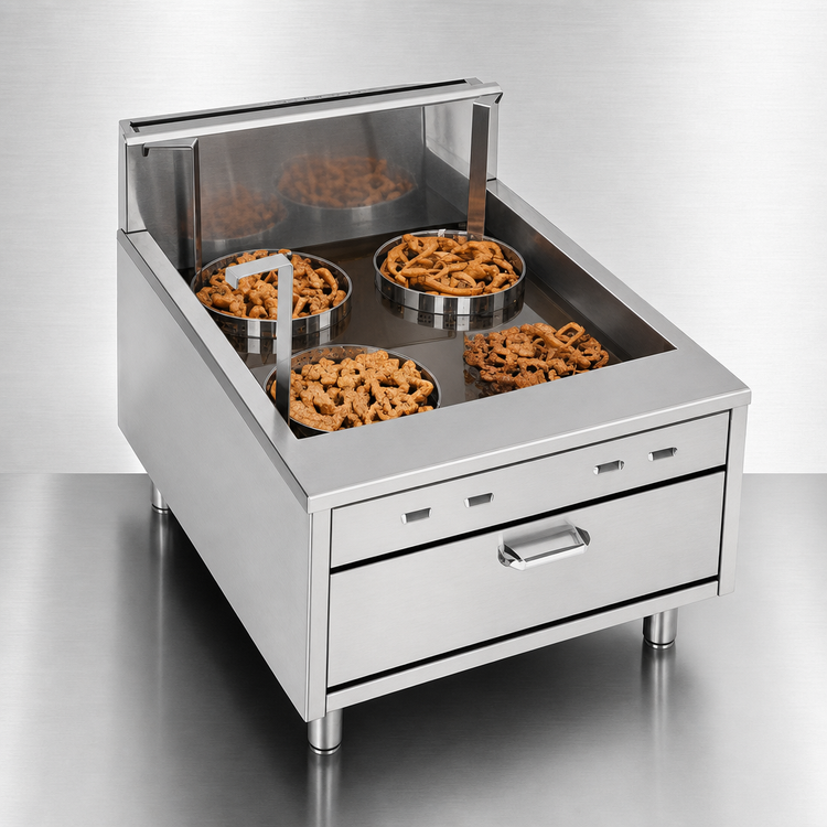 Product image #3 for Comstock-Castle 23-Inch Flat-Bottom Countertop Gas Funnel Cake/Doughnut Fryer, 20-25 lb Fat Capacity, 50,000 BTU