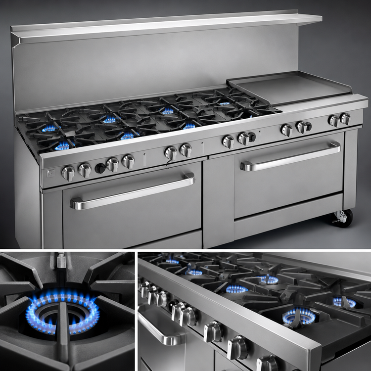 Product image #3 for Southbend Ultimate 72-Inch Natural Gas Restaurant Range with 6 Open Burners, 36-Inch Thermostatic Griddle, and 2 Convection Ovens