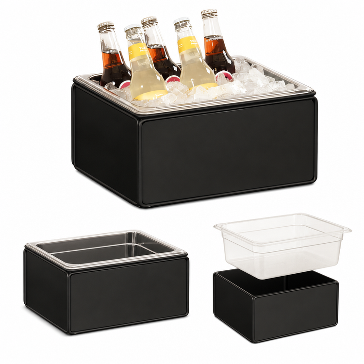 Product image #4 for Cal-Mil Onyx Black Metal Ice Housing with Clear Polycarbonate Pan and Liner, 13 x 10.5 x 7 Inches