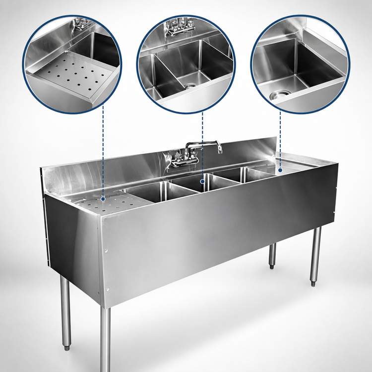 Product image #3 for CHOICE 48-Inch Three Compartment Underbar Sink with Left Drainboard