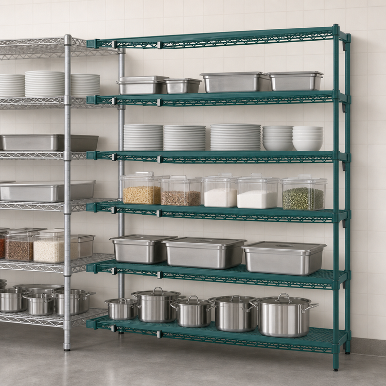 Product image #4 for Metro Super Adjustable Super Erecta Add-On Wire Shelving Unit, 72"W x 24"D x 74"H, 5 Shelves, Metroseal 3 Green Epoxy