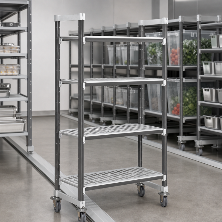 Product image #3 for Cambro Camshelving Elements XTRA High Density 4-Tier Mobile Starter Unit, 24 x 60 x 70-1/4 Inch, Vented, Speckled Gray