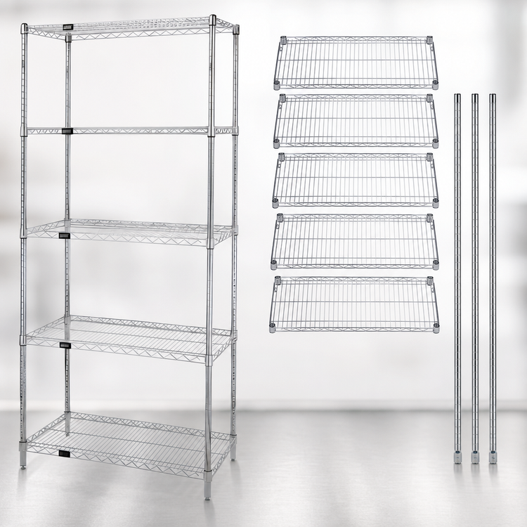 Product image #3 for Quantum 36-Inch W x 36-Inch D x 86-Inch H Wire Shelving Starter Kit with 5 Shelves, Chrome Plated