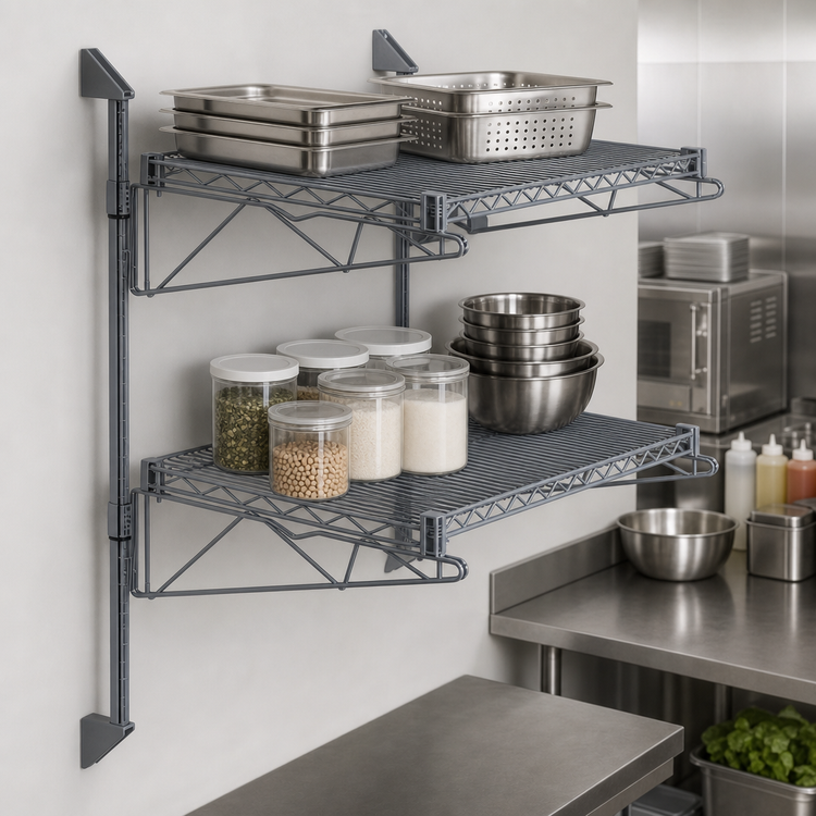Product image #3 for Quantum Cantilever Double Shelf Wall-Mount Shelving Unit, 42" x 21", Gray Epoxy Finish