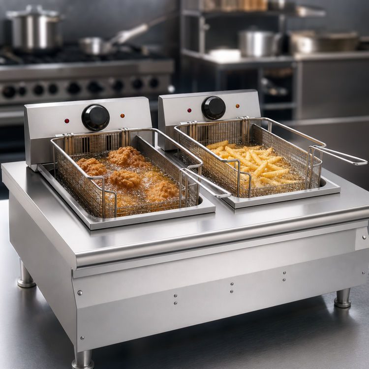 Product image #3 for RedHots Chef Line Electric Countertop Split Pot Deep Fryer with Dual 15 lb. Fat Tanks