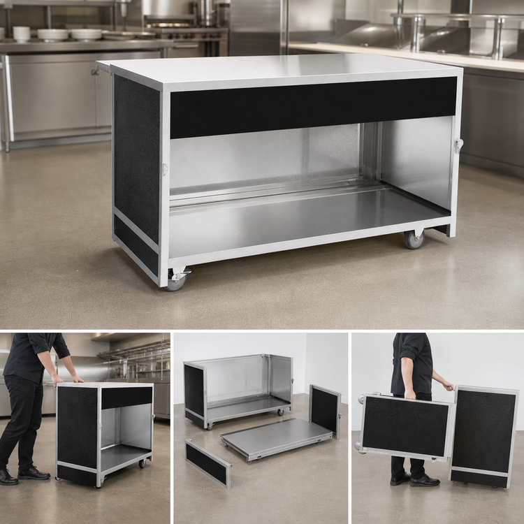 Product image #3 for Atlas Metal BLU-3 Mobile Modular Utility Serving Counter with Stainless Steel Top and Open Cabinet Base