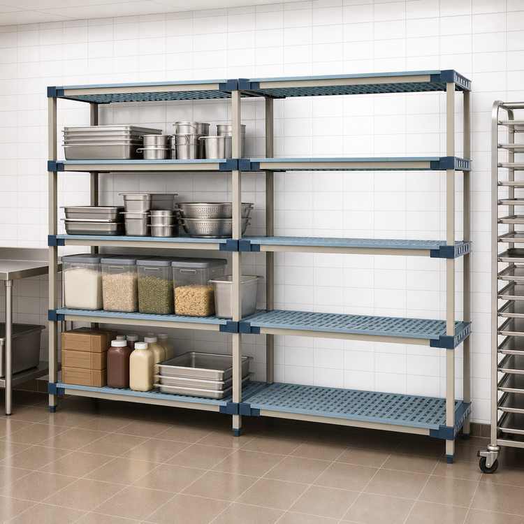 Product image #3 for MetroMax 4 All-Polymer Add-On Shelving Unit with 5 Open Grid Shelves, 42 in. W x 21 in. D x 74 in. H