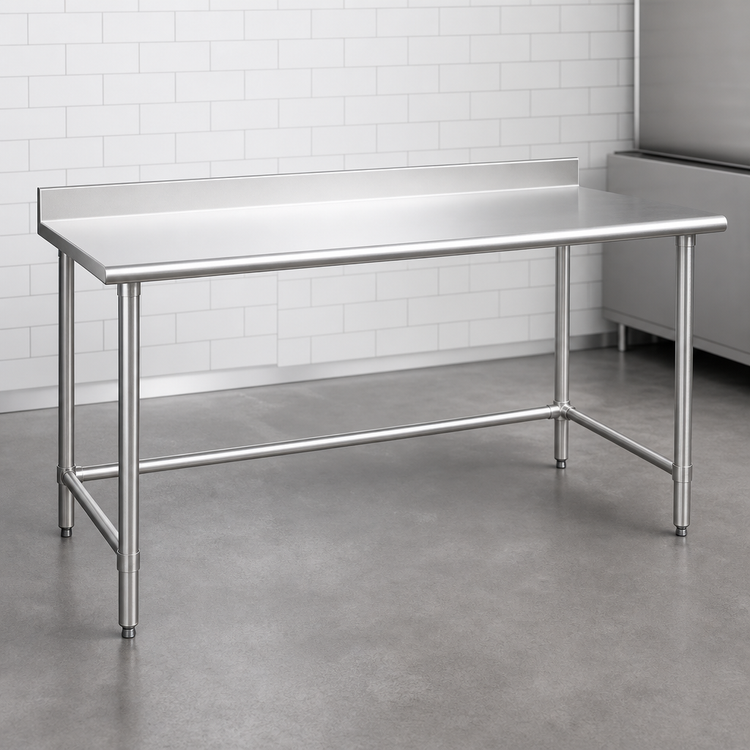 Product image #3 for BlendPort® Budget Series Stainless Steel Open Base Work Table with 4-1/2" Backsplash, 60" W x 30" D