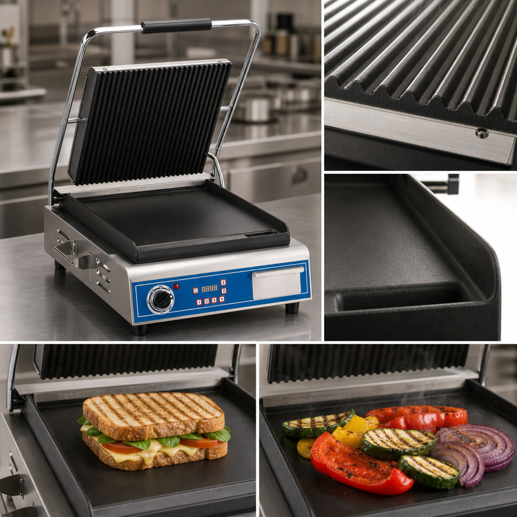 Product image #3 for Globe Deluxe 14-Inch Countertop Electric Single Sandwich/Panini Grill with Combo Cast Iron Plates
