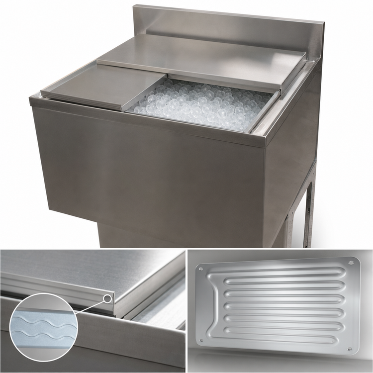 Product image #3 for BK Resources Underbar Insulated Ice Bin with 7-Circuit Aluminum Cold Plate, 97 lb Capacity, 30" x 21 1/4" x 34"