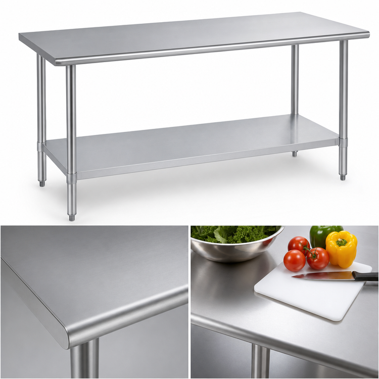 Product image #3 for Duke 72 Inch x 30 Inch Stainless Steel Top Work Table with Galvanized Undershelf