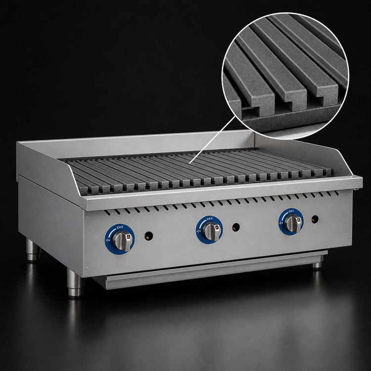 Product image #3 for Globe 36-Inch Heavy-Duty Gas Countertop Charbroiler with Cast Iron Grates and Radiant Covers