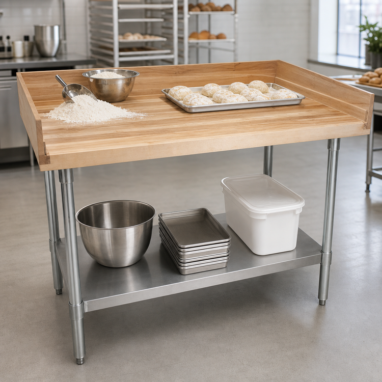 Product image #3 for BK Resources 48-Inch x 36-Inch Bakers Table with 1-3/4-Inch Hard Maple Top and Stainless Steel Undershelf