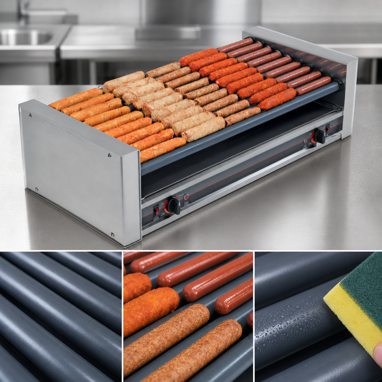 Product image #3 for Roll-A-Grill 27 Hot Dog Slanted Roller Grill with GripsIt Coated Rollers, 120V