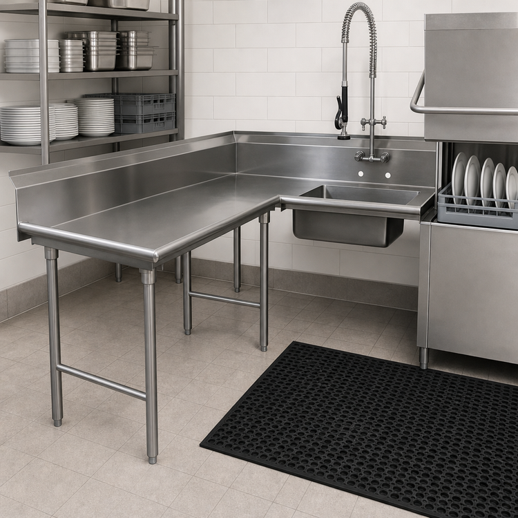 Product image #3 for Advance Tabco Korner Spec-Line 107-Inch Left-Hand L-Shaped Soil Dishtable with Pre-Rinse Sink, 14-Gauge 304 Stainless Steel