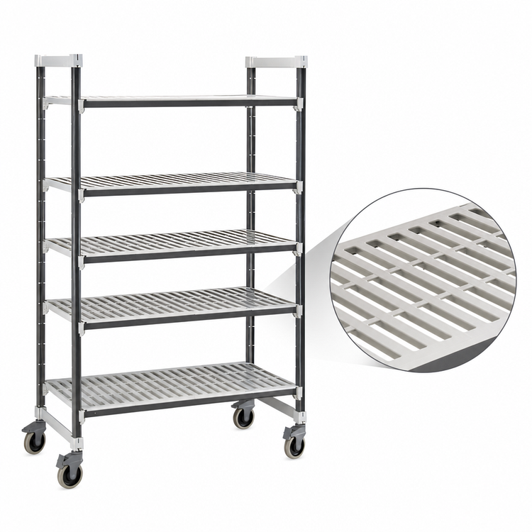 Product image #3 for Cambro Camshelving Elements XTRA 24" x 48" x 78-1/4" 5-Tier Mobile Starter Unit with Vented Shelves
