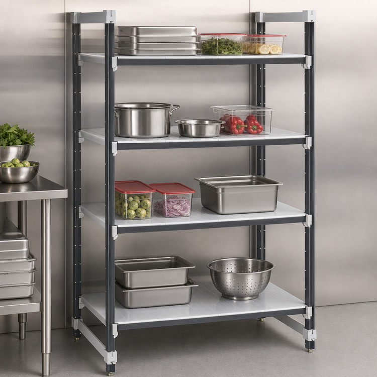Product image #3 for Cambro Camshelving Elements XTRA 4-Shelf Solid Stationary Starter Unit, 24 Inch Deep x 54 Inch Long x 72 Inch High, Speckled Gray