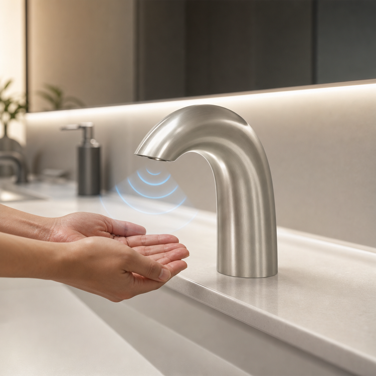 Product image #3 for WaveCrest Touchless Electronic Sensor Lavatory Faucet, Single-Hole Deck Mount, Brushed Nickel, 0.5 GPM