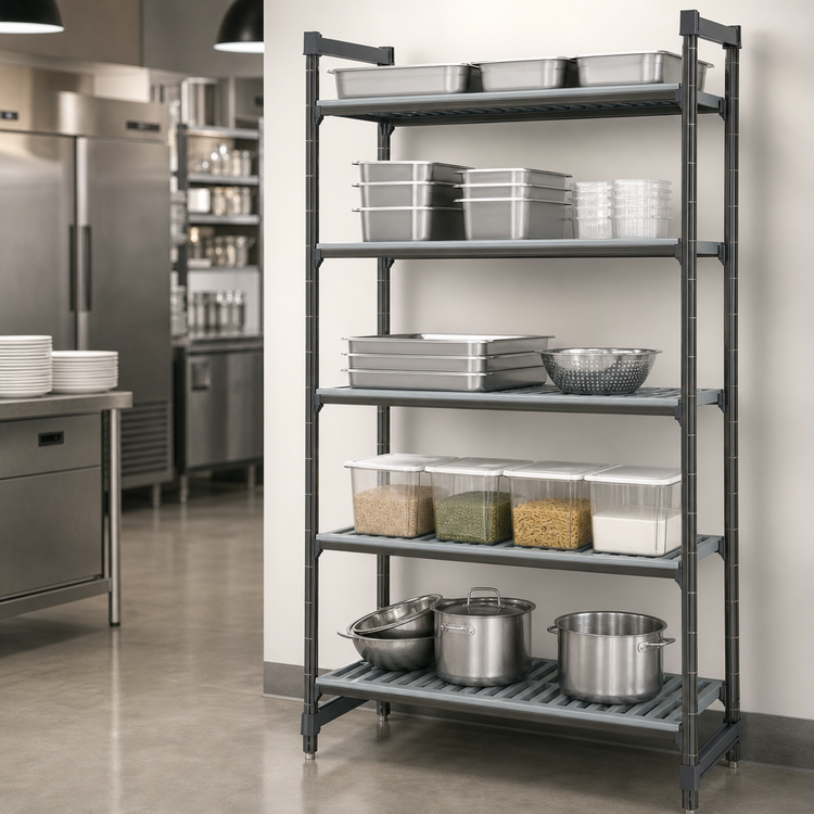 Product image #3 for Cambro Camshelving Basics Plus 5-Tier Vented Stationary Polymer Shelving Starter Unit, 60 x 18 x 72 Inch, Brushed Graphite