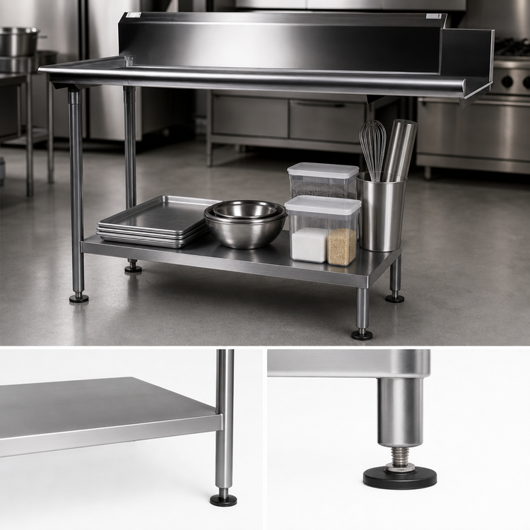 Product image #3 for John Boos 89-5/8 Inch x 24-1/8 Inch Stainless Steel Dishtable Undershelf with Adjustable Bullet Feet