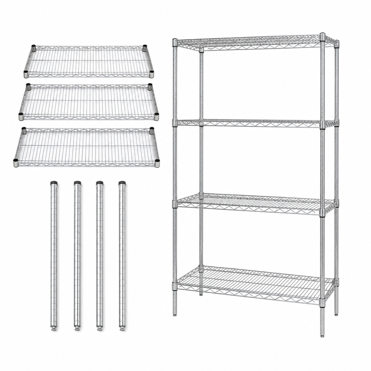 Product image #3 for Quantum 4-Shelf Wire Shelving Starter Kit, 42"W x 14"D x 74"H, Chrome Plated