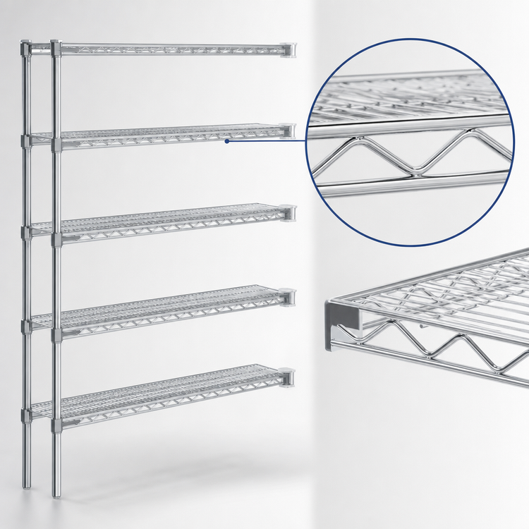 Product image #3 for Eagle Group 72-Inch W x 24-Inch D x 86-Inch H 5-Tier Add-On Wire Shelving Unit with QuadTruss®, Chrome-Plated