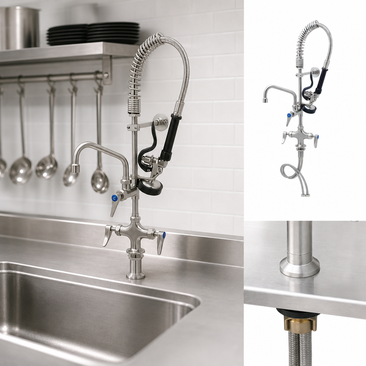 Product image #4 for T&S Brass Mini Pre-Rinse Deck-Mount Single-Hole Mixing Faucet with 8-Inch Swing Nozzle and 1.15 GPM Spray Valve