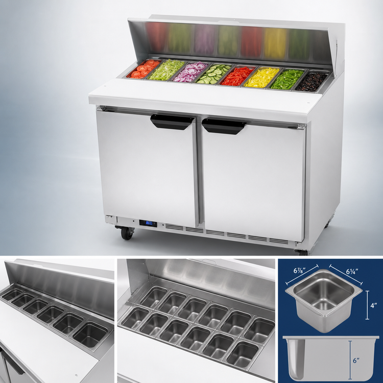 Product image #4 for Beverage-Air 36-Inch Two-Section Sandwich Prep Table Refrigerated Counter with 10-Pan Opening and 10-Inch Cutting Board