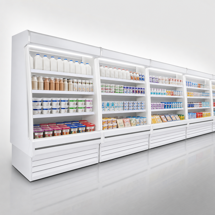 Product image #3 for Howard-McCray 35E Series Dairy Remote Open Merchandiser, 75 Inch, Sloped Endless Design, LED Lighting, White