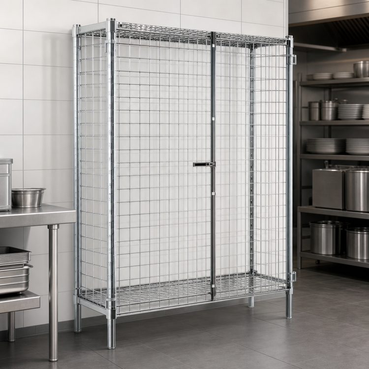 Product image #3 for Eagle Group QuadTruss Stationary Chrome-Plated Wire Security Cage with Dual Locking Doors, 33-1/4 x 17-1/4 x 67 Inches