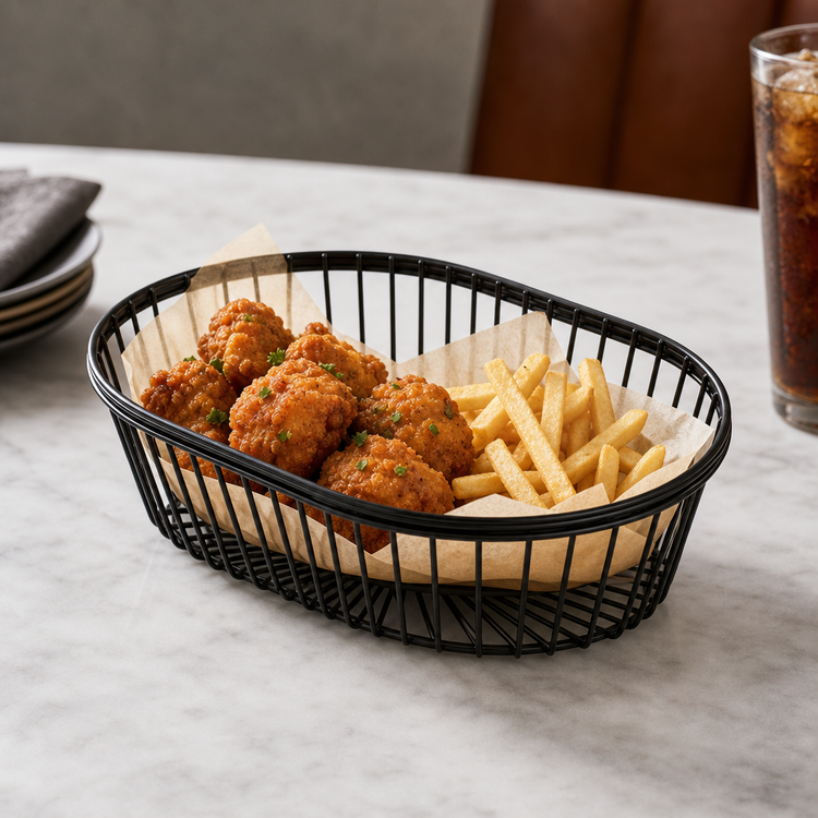 Product image #3 for American Metalcraft Oval Black Wire Serving Basket, 9 x 6 x 2-3/4 Inches
