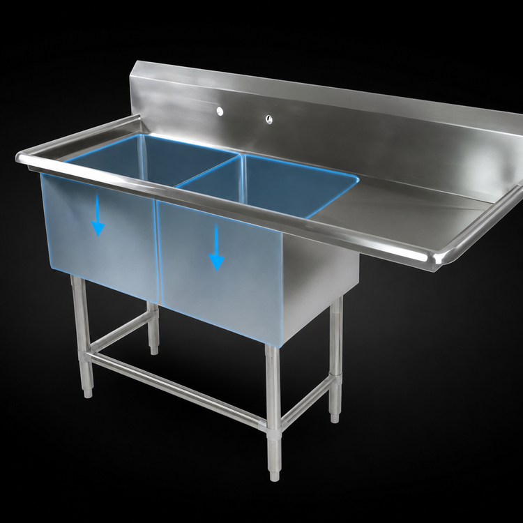 Product image #3 for John Boos Pro-Bowl 2-Compartment Stainless Steel Sink with Right Drainboard, 30 x 24 x 14 Inch Bowls