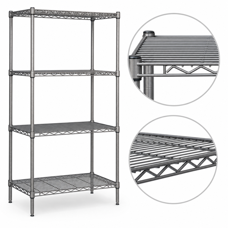 Product image #3 for Eagle Valu-Master 4-Tier Stationary Wire Starter Shelving Unit, 30" W x 24" D x 74" H, Pewter Gray Epoxy