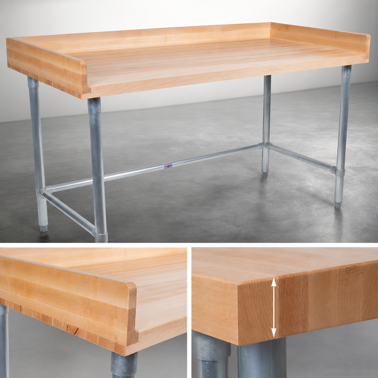 Product image #3 for John Boos Baker's Top Wood Work Table with 1-3/4-Inch Northern Hard Rock Maple Top, Galvanized Base, 108 x 36 Inches