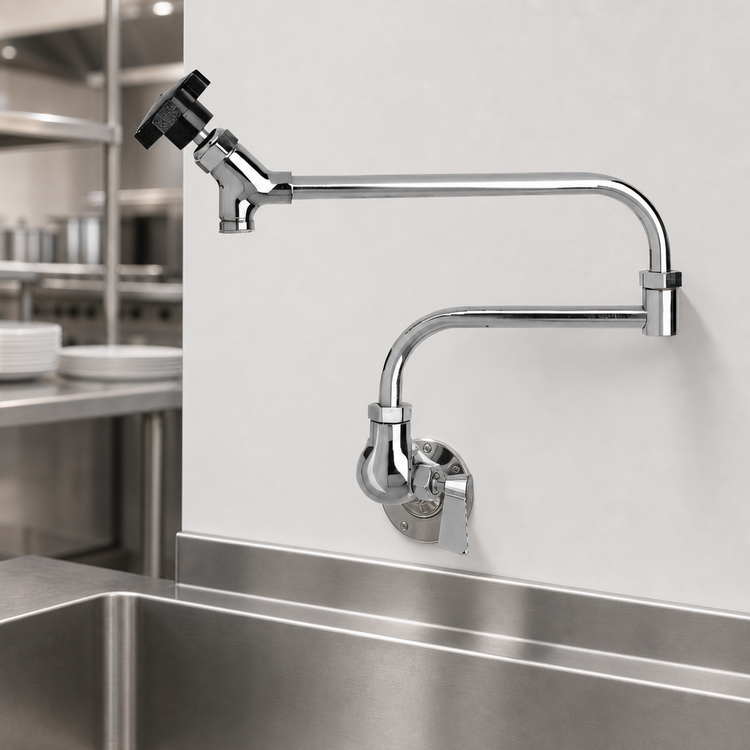 Product image #3 for Commercial Wall-Mount Pre-Rinse Faucet with 11-Inch Control Swing Spout and 13-Inch Double-Jointed Assembly