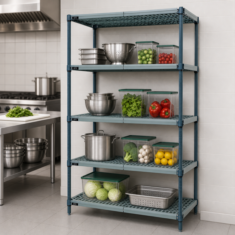 Product image #3 for Quantum 4-Tier Stationary Wire Plastic Mat Shelving Unit, 42 x 18 x 63 Inches, Green Epoxy