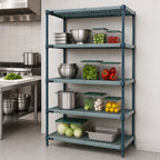 Thumbnail image #3 for Quantum WR63-1842WPM 4-Tier Stationary Wire Plastic Mat Shelving Unit, 42"W x 18"D x 63"H, Green Epoxy