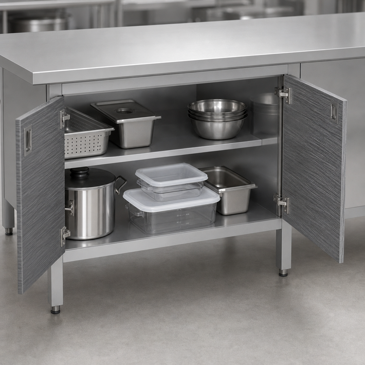 Product image #3 for John Boos 72-Inch x 30-Inch Enclosed Stainless Steel Work Table with Cabinet Base and Hinged Doors