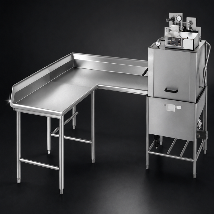 Product image #3 for Eagle Group Corner Clean Dishtable, 48" Machine-to-Corner x 60" Corner-to-End, Right-to-Left, 16 Gauge 304 Stainless Steel