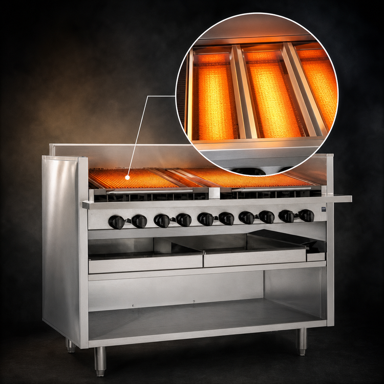 Product image #3 for Magikitch'n FM-RMB-648 48-Inch Floor Model Gas Radiant Charbroiler with Open Cabinet Base