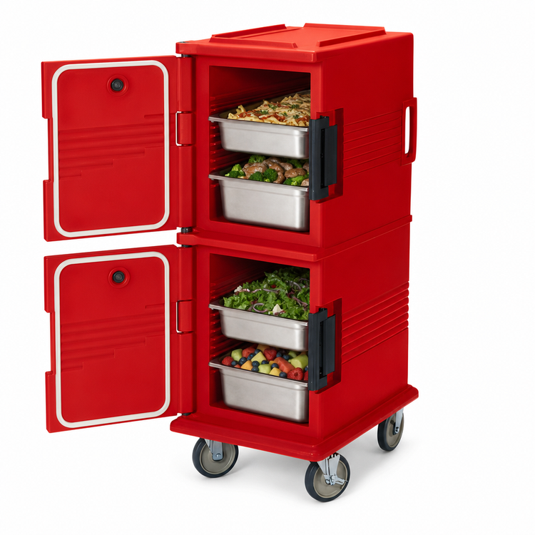 Product image #4 for Cambro Ultra Camcart Double-Compartment Front-Loading Insulated Food Pan Carrier, Hot Red