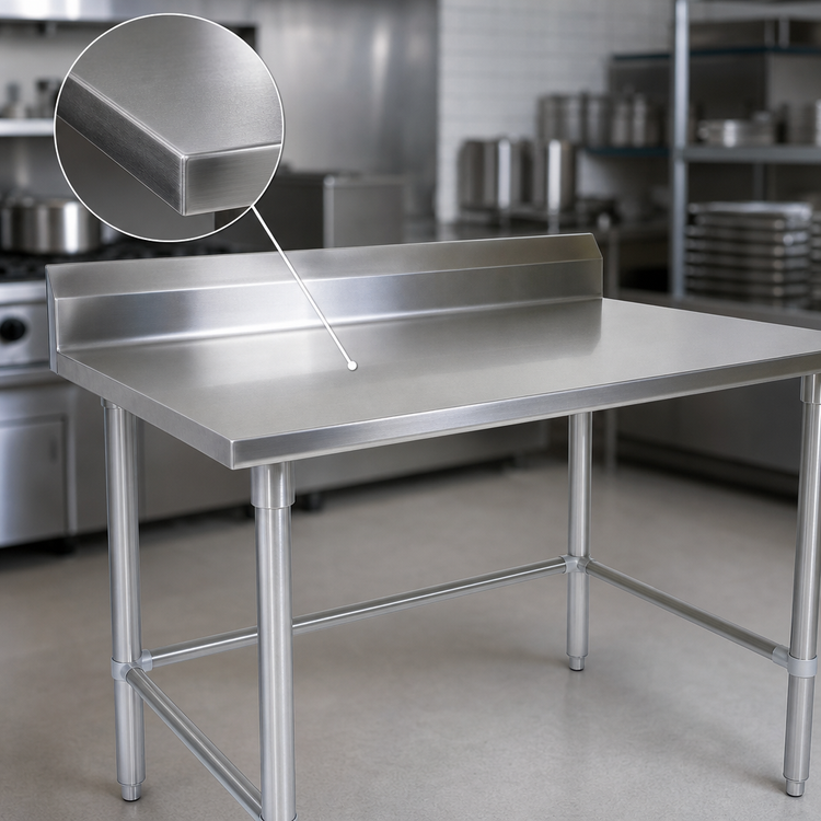 Product image #3 for John Boos Stallion 60-Inch x 24-Inch 16-Gauge 300-Series Stainless Steel Work Table with 5-Inch Backsplash and Safety Edge
