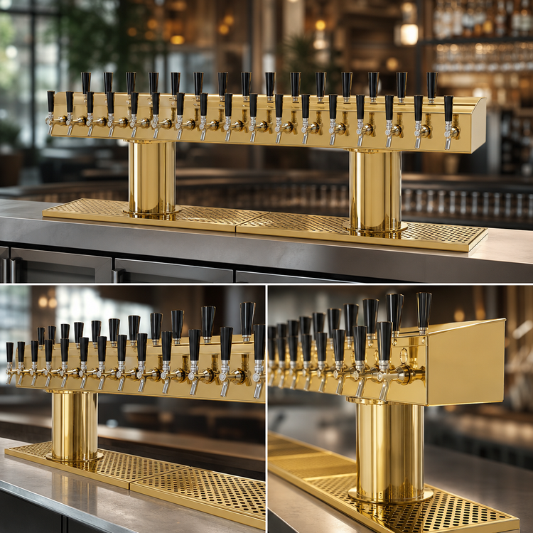 Product image #3 for Glastender Double-Sided 40-Faucet Glycol-Cooled Draft Dispensing Tower, Countertop, Polished Brass Finish