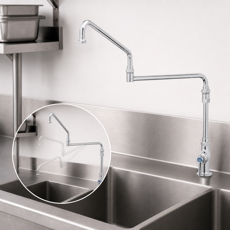 Product image #3 for T&S Brass Single Pantry Deck-Mount Faucet with 24-Inch Double Joint Swing Nozzle and 4-5/8-Inch Extension