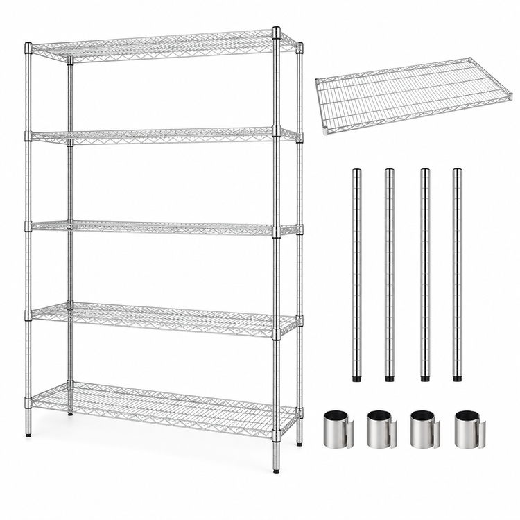 Product image #3 for Quantum 60"W x 12"D x 54"H Stationary Wire Shelving Starter Kit, 304 Stainless Steel
