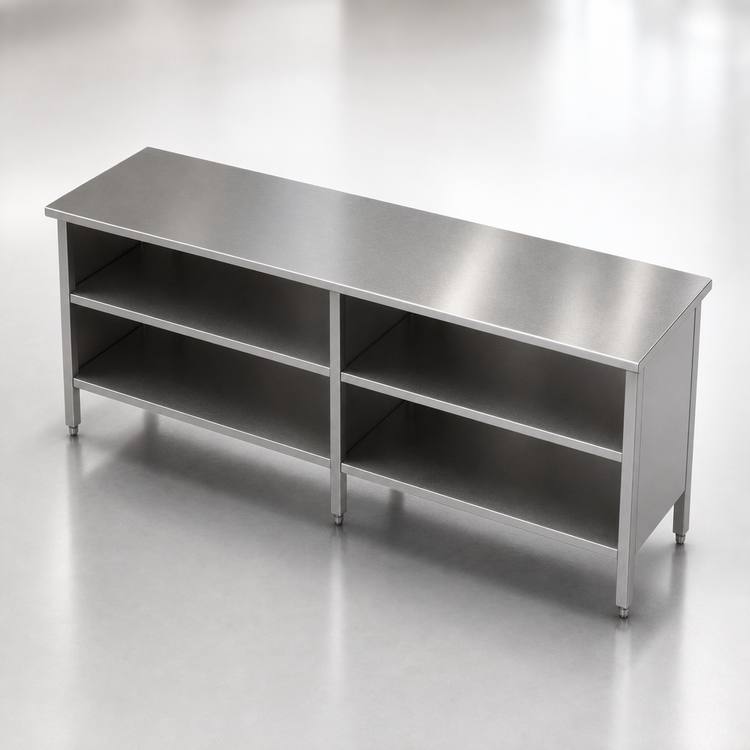 Product image #3 for John Boos Stainless Steel Work Table with Open Front Cabinet Base and Undershelf, 144 x 30 Inches