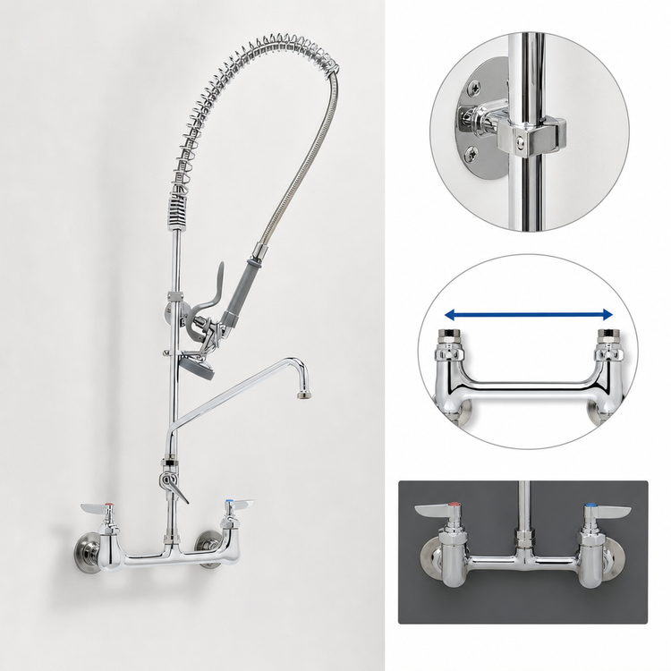 Product image #3 for T&S Brass EasyInstall Wall-Mount Pre-Rinse Unit with Add-On Faucet, 10-Inch Swing Nozzle, and 44-Inch Hose