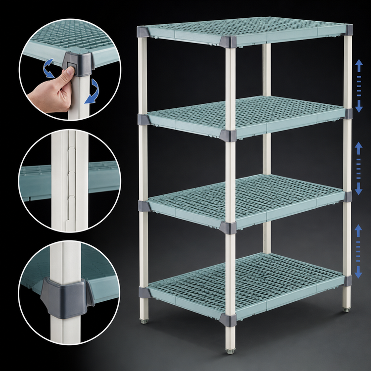Product image #3 for MetroMax Q 4-Shelf Starter Open-Grid Polymer Shelving Unit, 30W x 18D x 63H