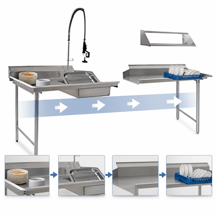 Product image #3 for Eagle Group DTC-48LR-16/3 Straight Left-to-Right Dishtable Package with 48" Soiled and 48" Clean Tables